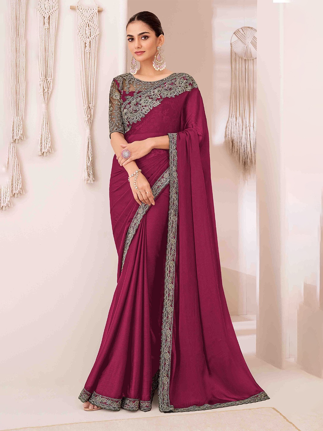 

Blissta Embellished Sequinned Pure Georgette Saree, Purple