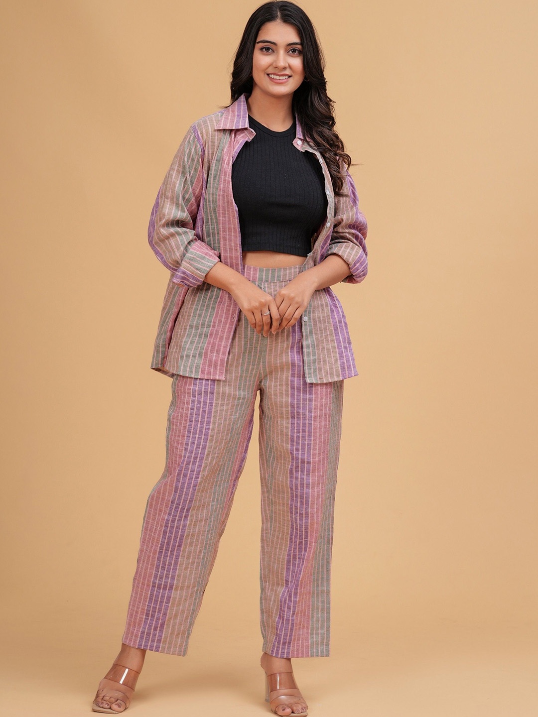 

PINGAKSH Pure Cotton Shirt With Trousers Co-Ords, Pink