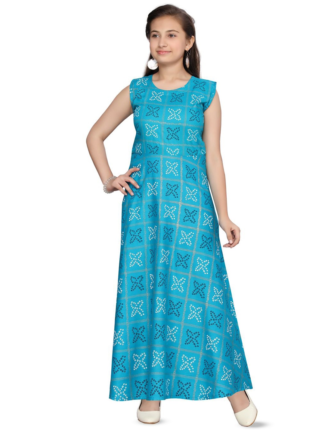 

HERE&NOW Girls Printed Maxi Dress, Turquoise blue