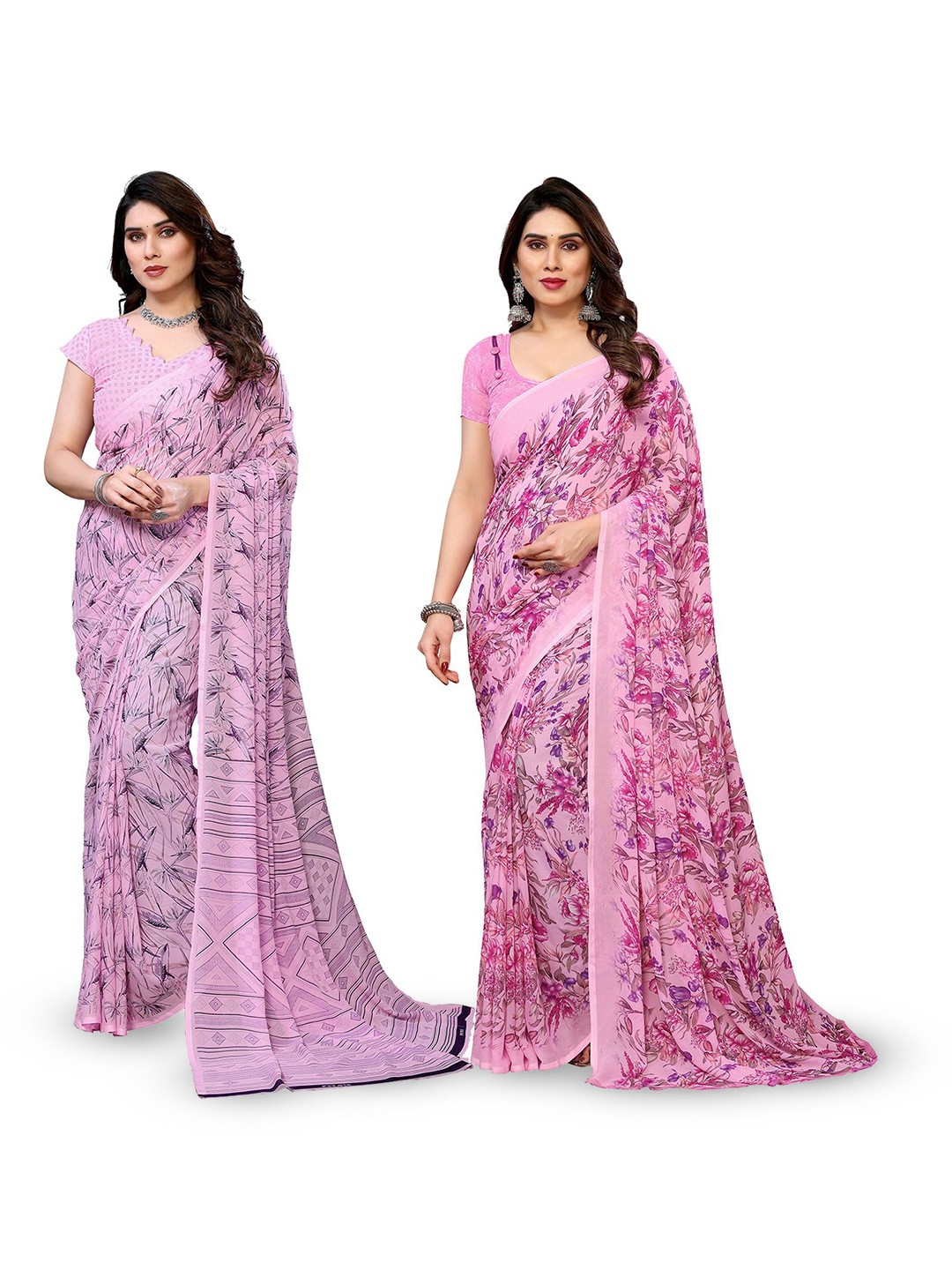 

Moda Rapido Floral Poly Georgette Saree, Pink