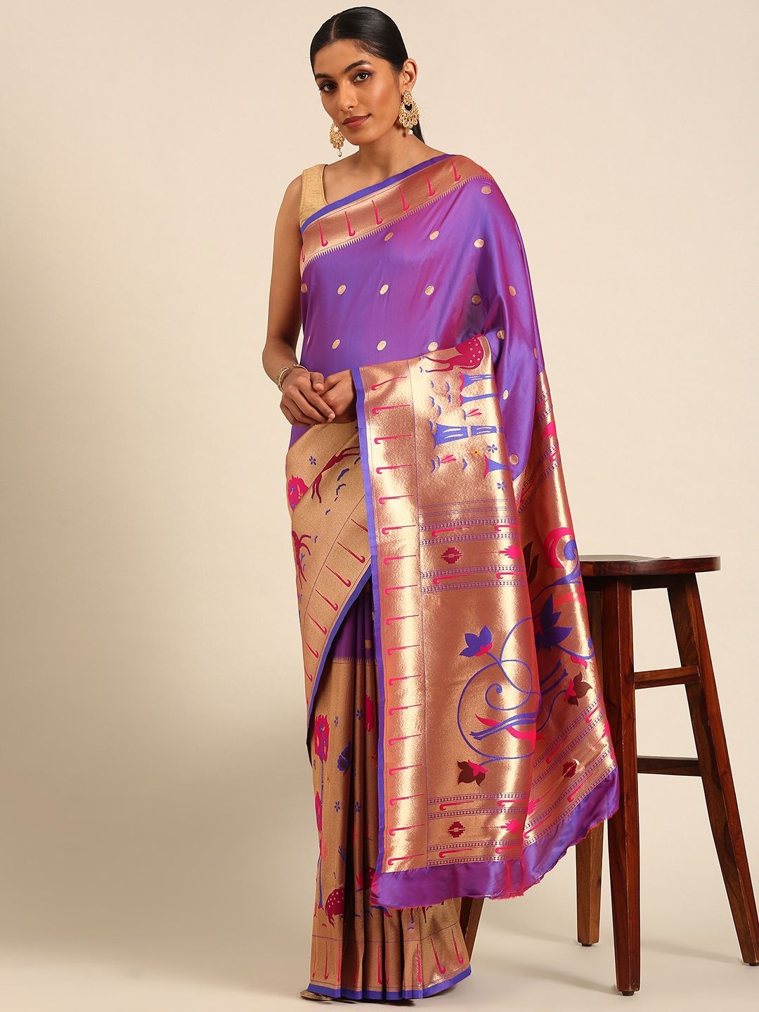 

Panzora Woven Design Zari Silk Blend Paithani Saree, Blue