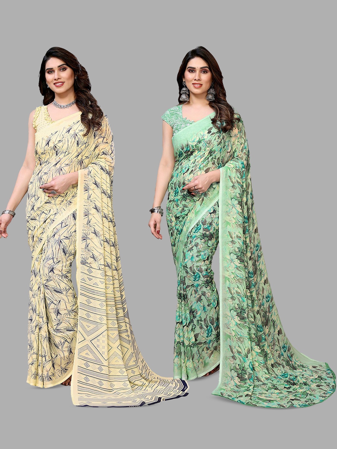 

Moda Rapido Floral Poly Georgette Saree, Green