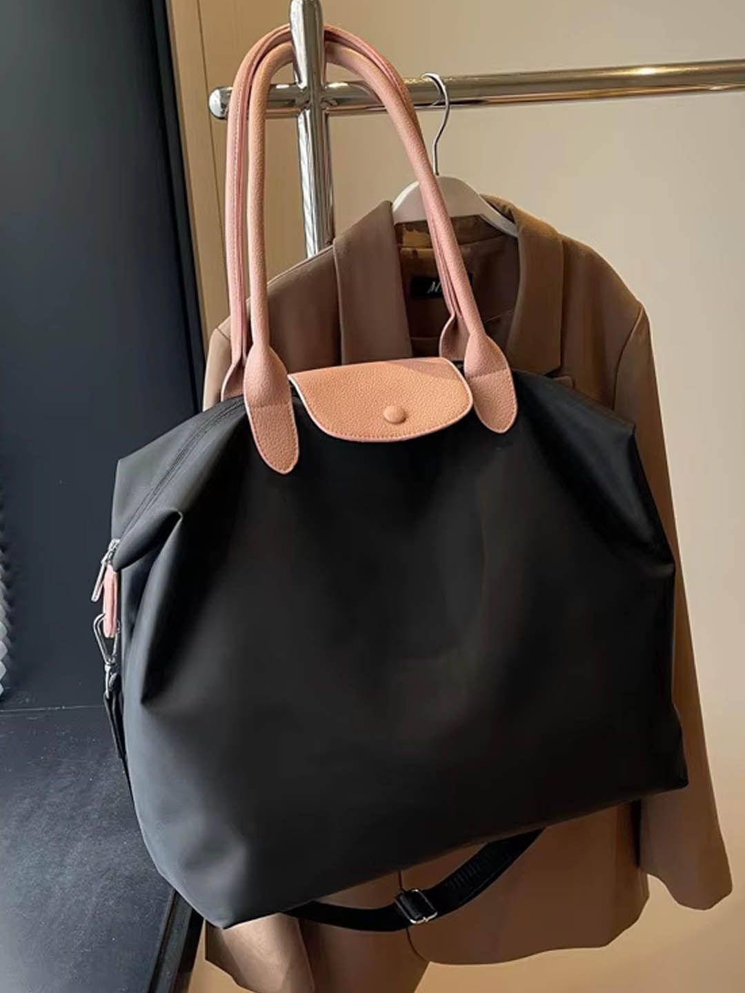 

StyleCast Oversized Structured Shoulder Bag with Cut Work, Pink