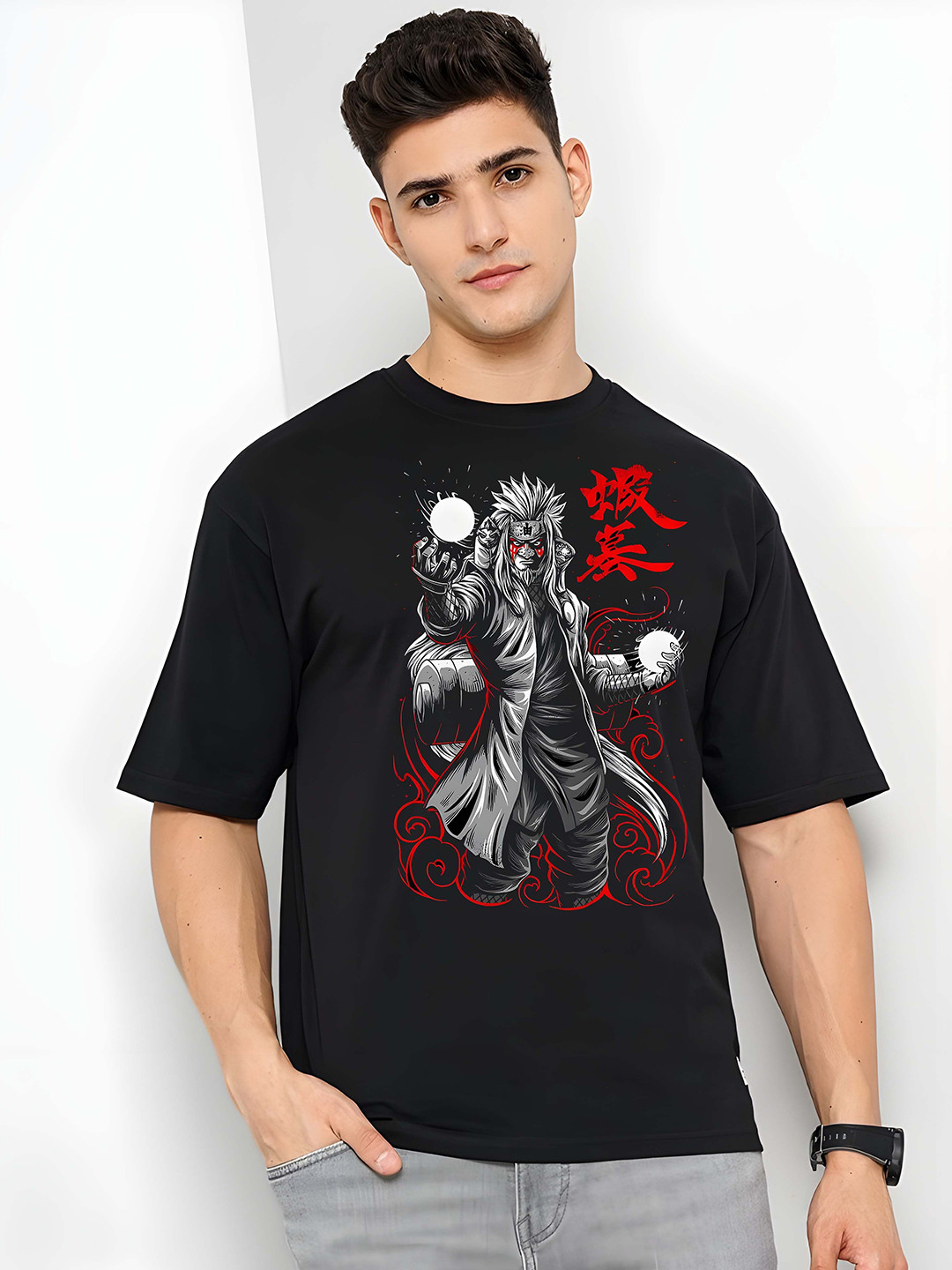 

Moda Rapido Men Drop-Shoulder Sleeves Pure Cotton T-shirt, Black
