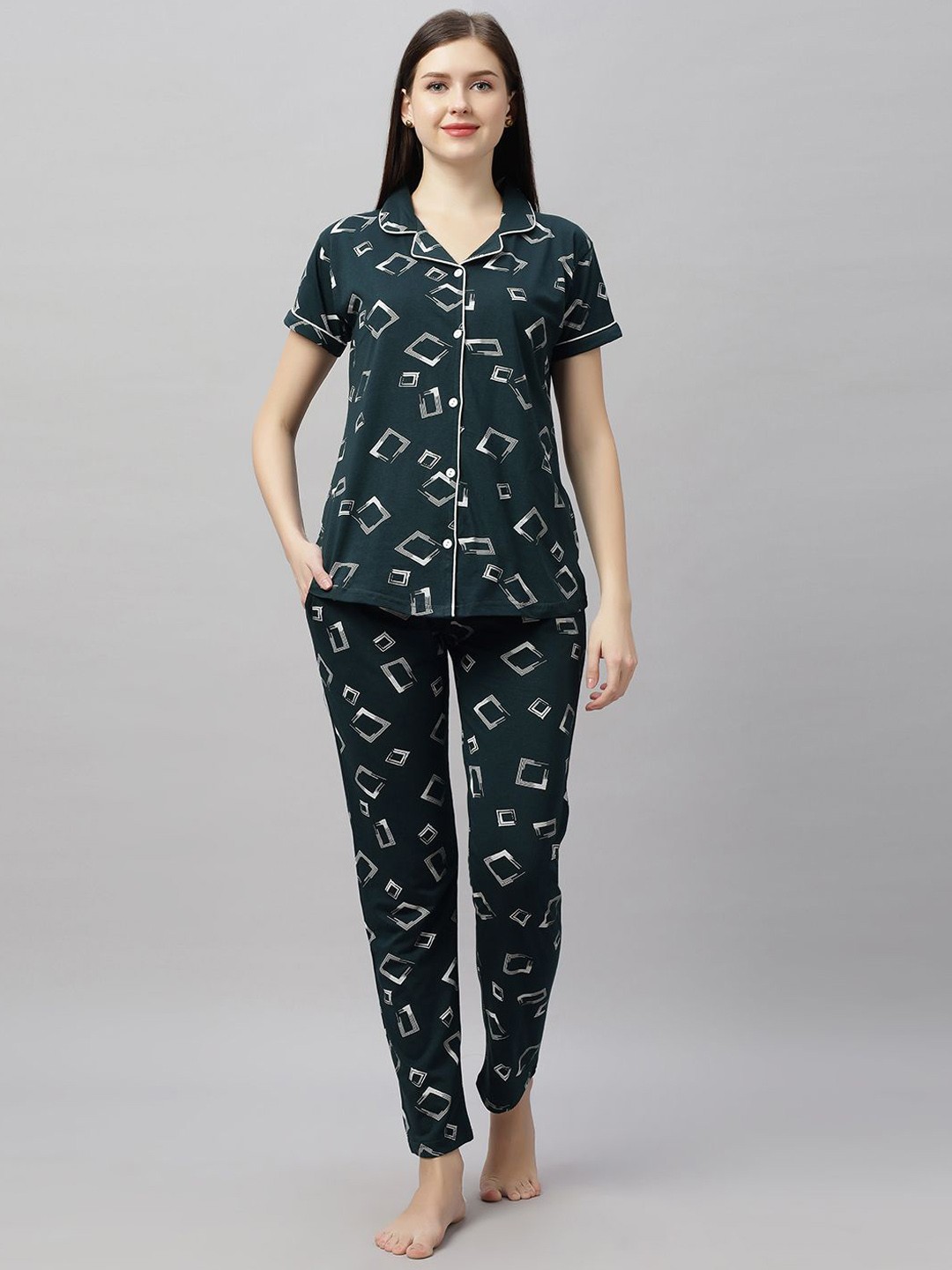 

DZZO Women Printed Night suit, Green