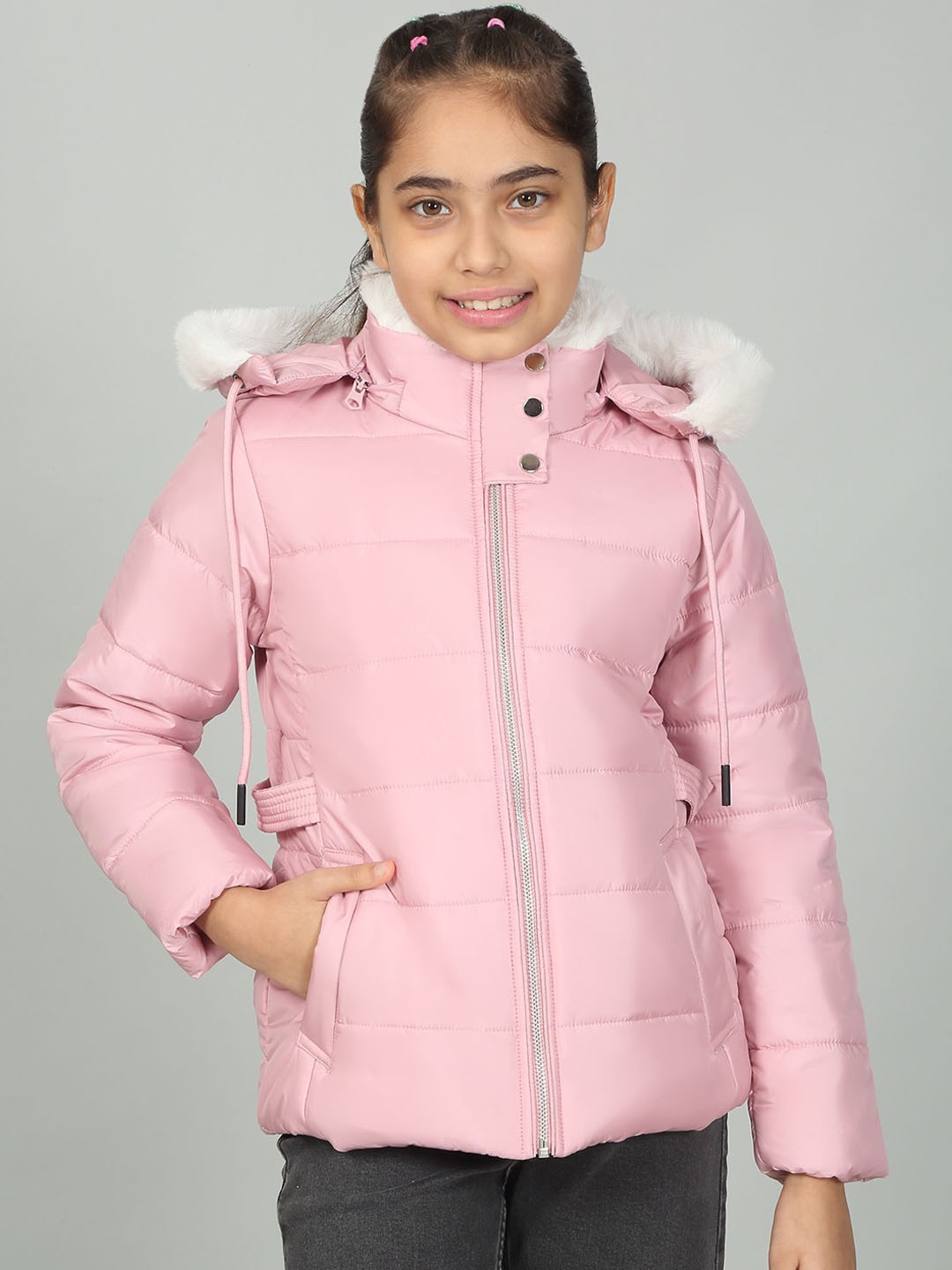 

Cantabil Girls Hooded Solid Casual Parka Jacket, Pink