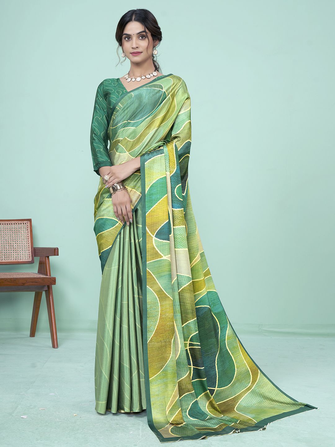 

Krimmple Poly Crepe Mysore Silk Saree, Green