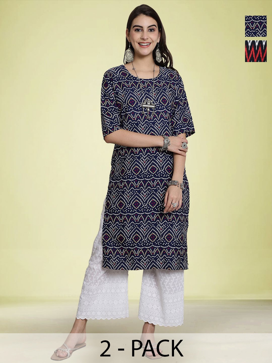 

Moda Rapido Pack Of 2 Printed Straight Kurtas, Black