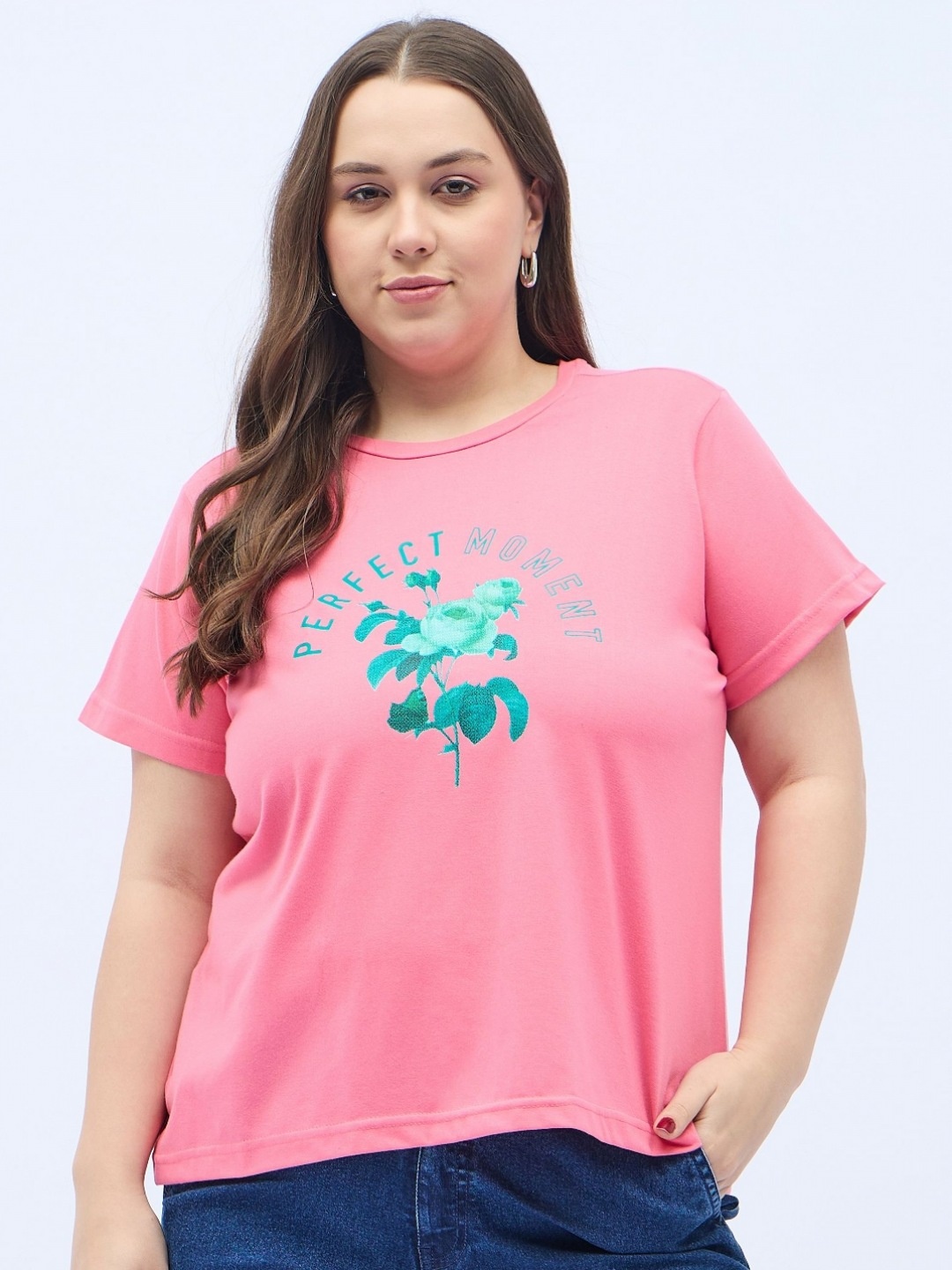 

DressBerry Curve Women Floral Printed T-shirt, Pink