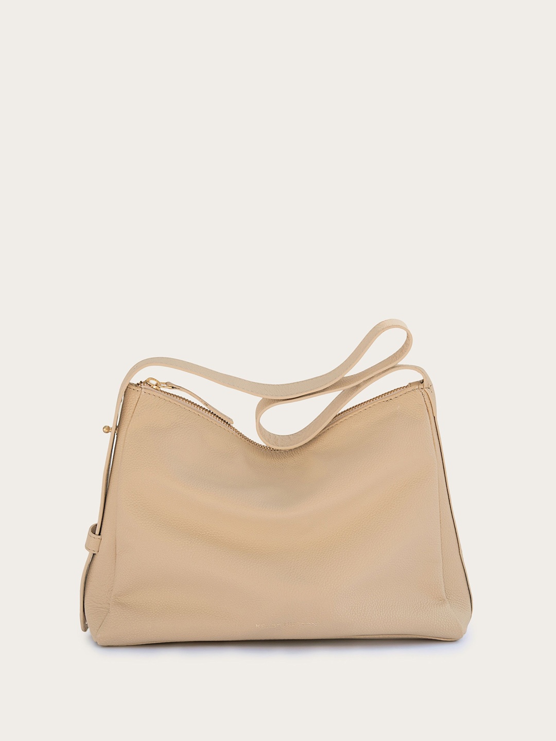 

KELBY HUSTON Textured Leather Structured Shoulder Bag with Tasselled, Beige