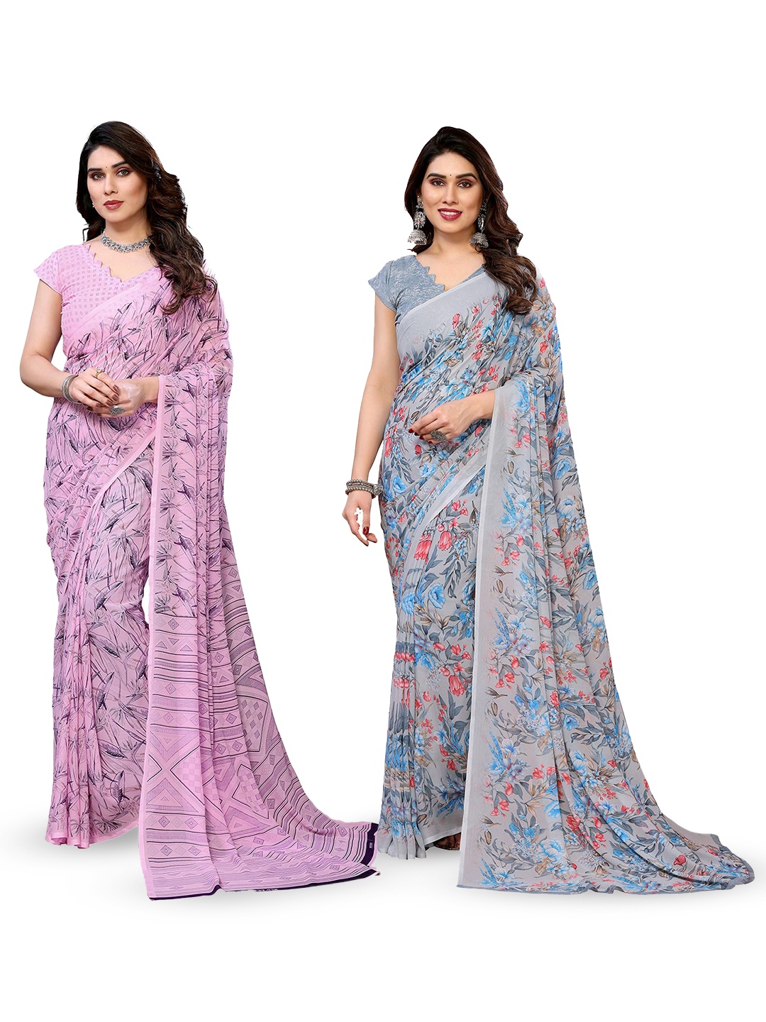 

Moda Rapido Floral Poly Georgette Saree, Pink