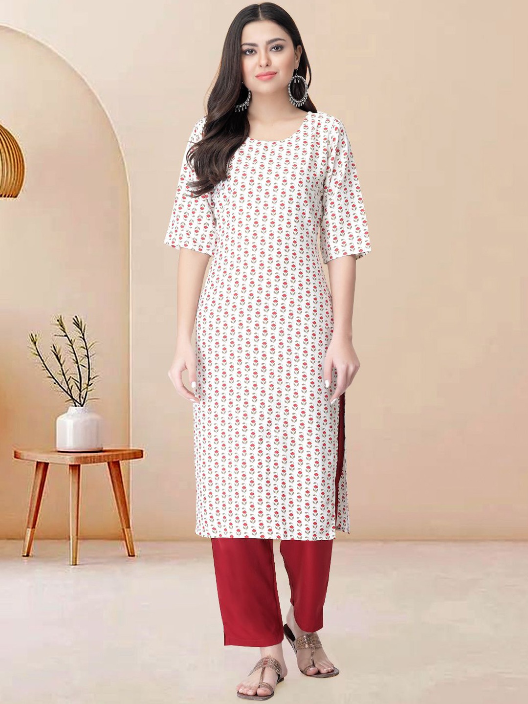 

Moda Rapido Women Floral Printed Regular Kurta with Trousers, White