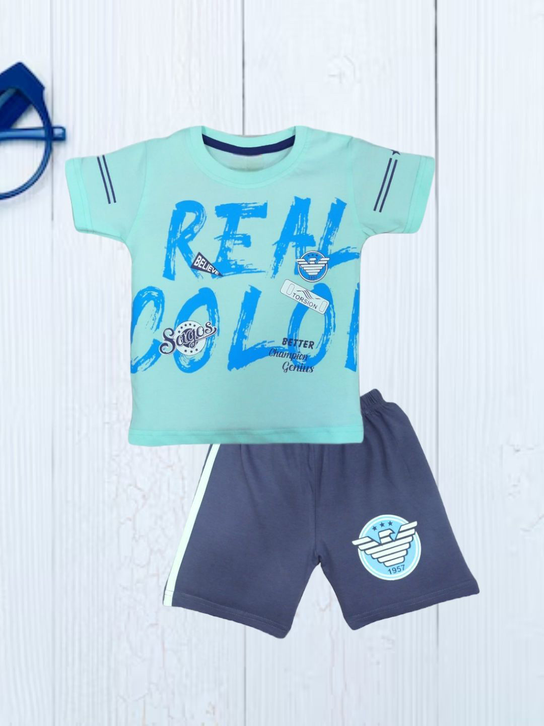 

FASHION GRAB Infant Kids Printed Pure Cotton T-Shirt With Shorts, Green