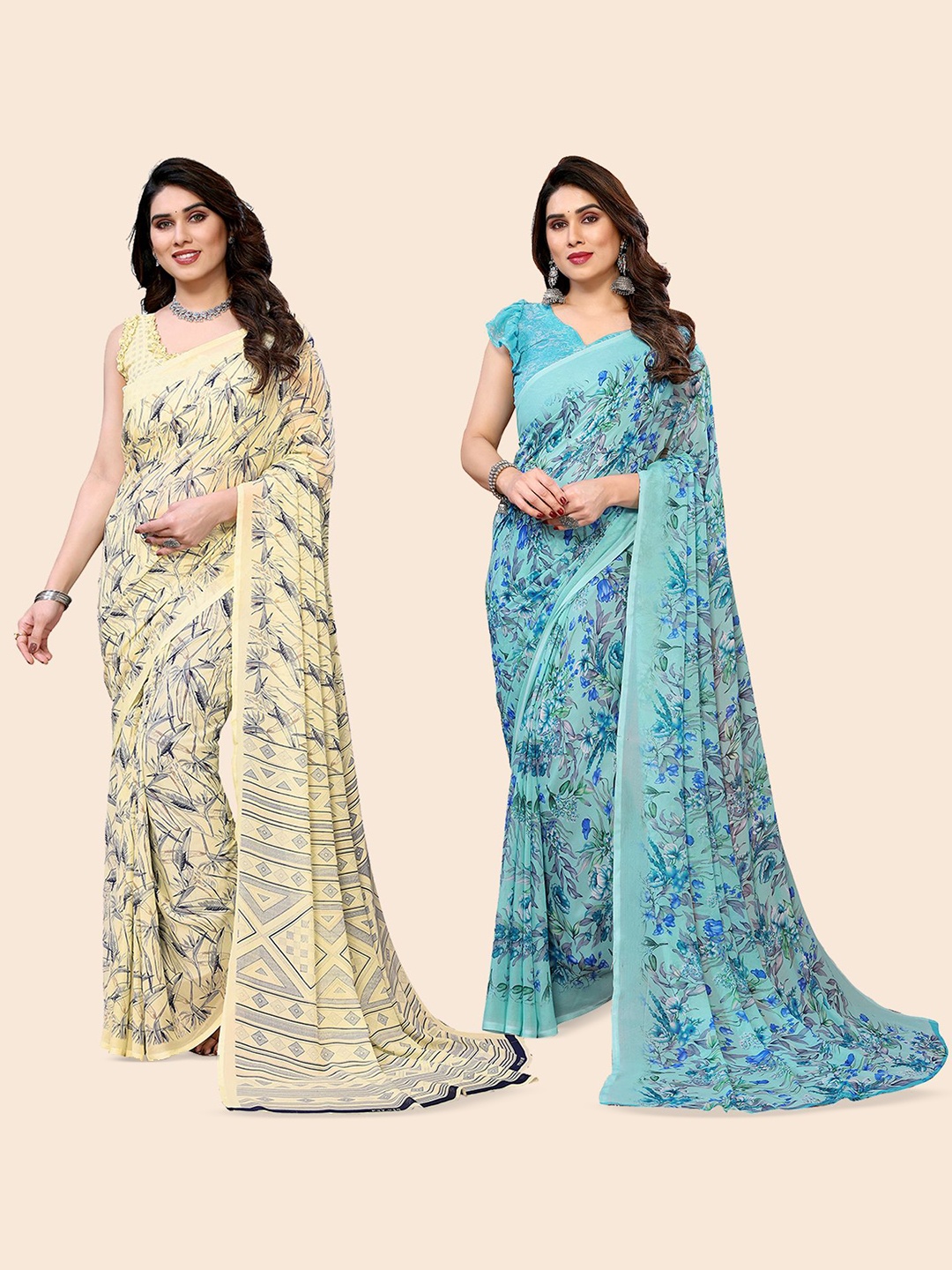 

Moda Rapido Floral Poly Georgette Saree, Blue
