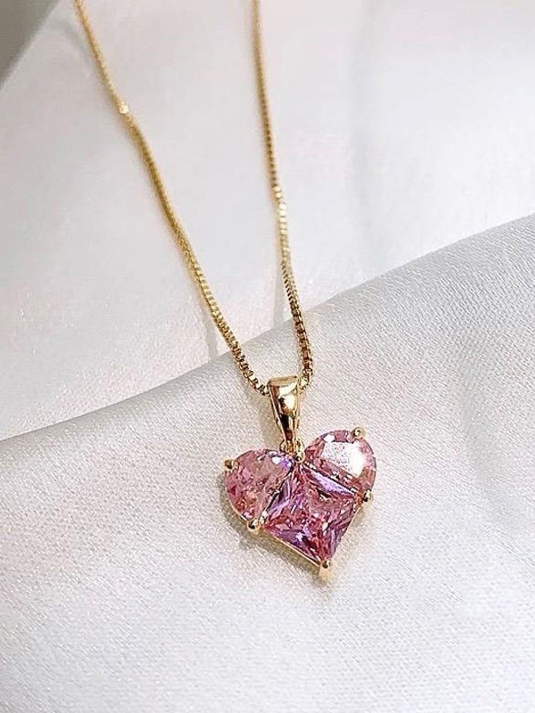 

Jewels Galaxy Gold-Plated Heart Shaped Pendants with Chains, Pink