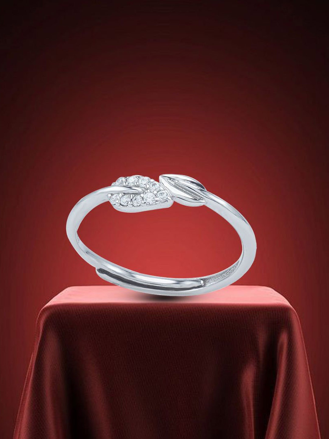 

Nipura 925 Sterling Silver Rhodium-Plated Cubic Zirconia Studded Finger Ring