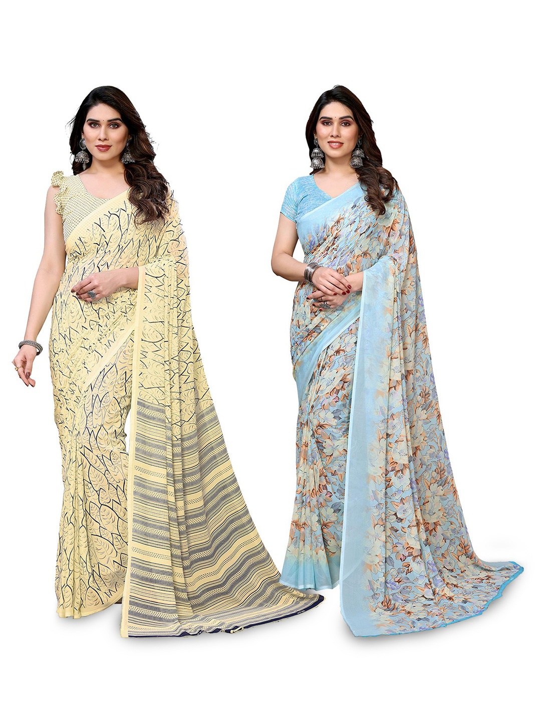 

Moda Rapido Floral Poly Georgette Saree, Blue