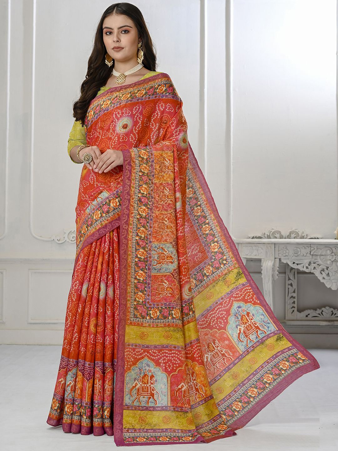 

Krimmple Ethnic Motifs Pure Silk Saree, Orange