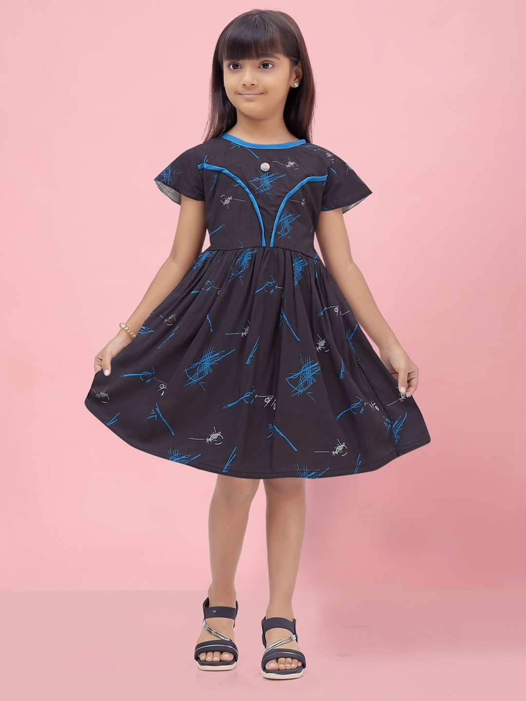 

HERE&NOW Girls Crepe Fit & Flare Dress, Black