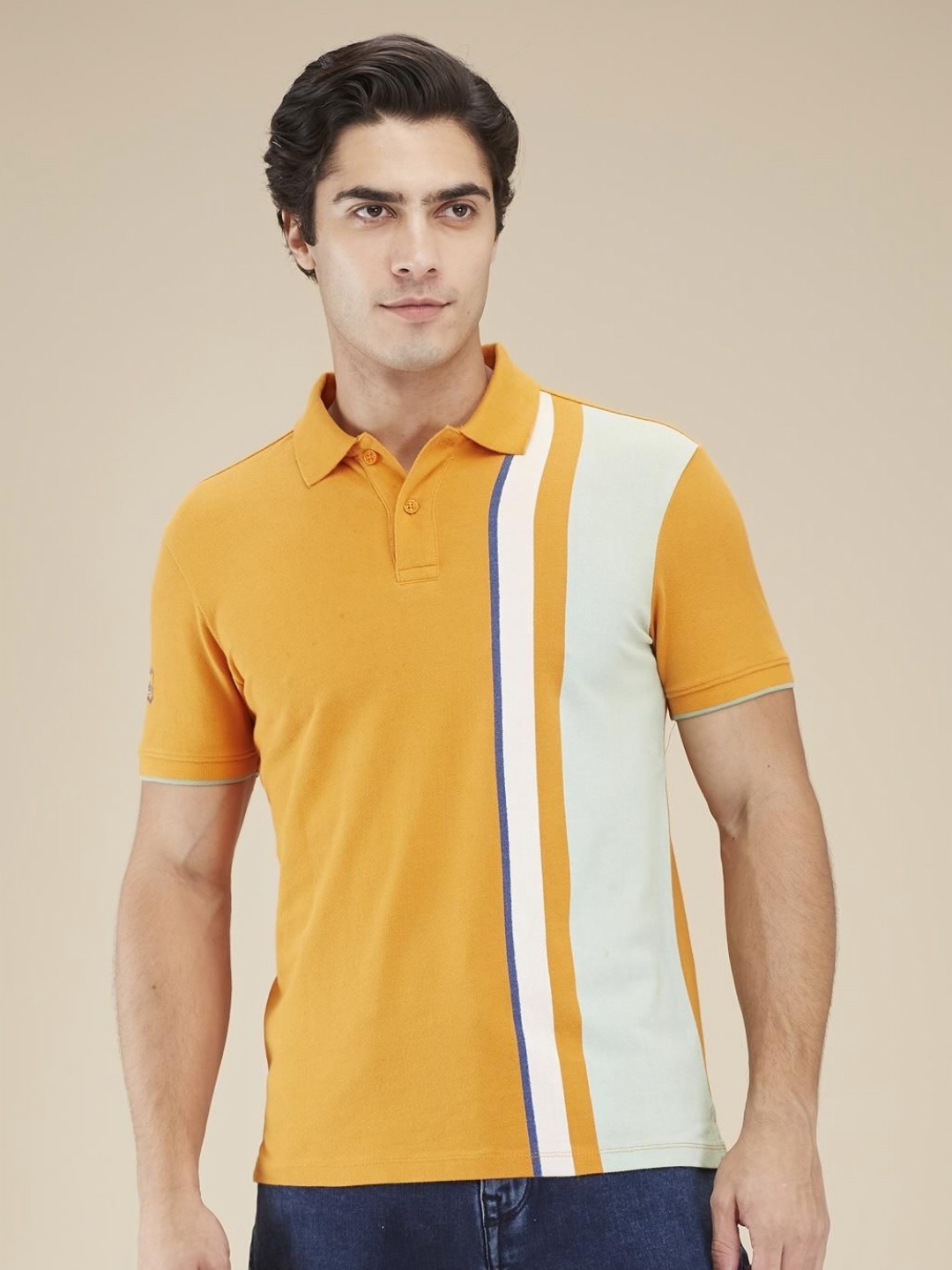 

Being Human Men Colourblocked Polo Collar Cotton Slim Fit T-shirt, Orange