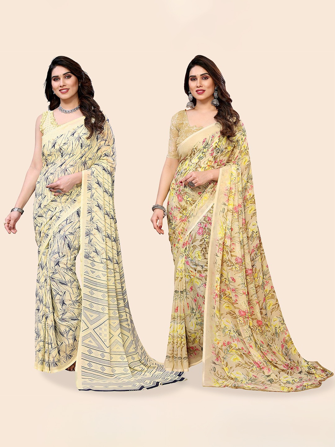 

Moda Rapido Floral Poly Georgette Saree, Beige