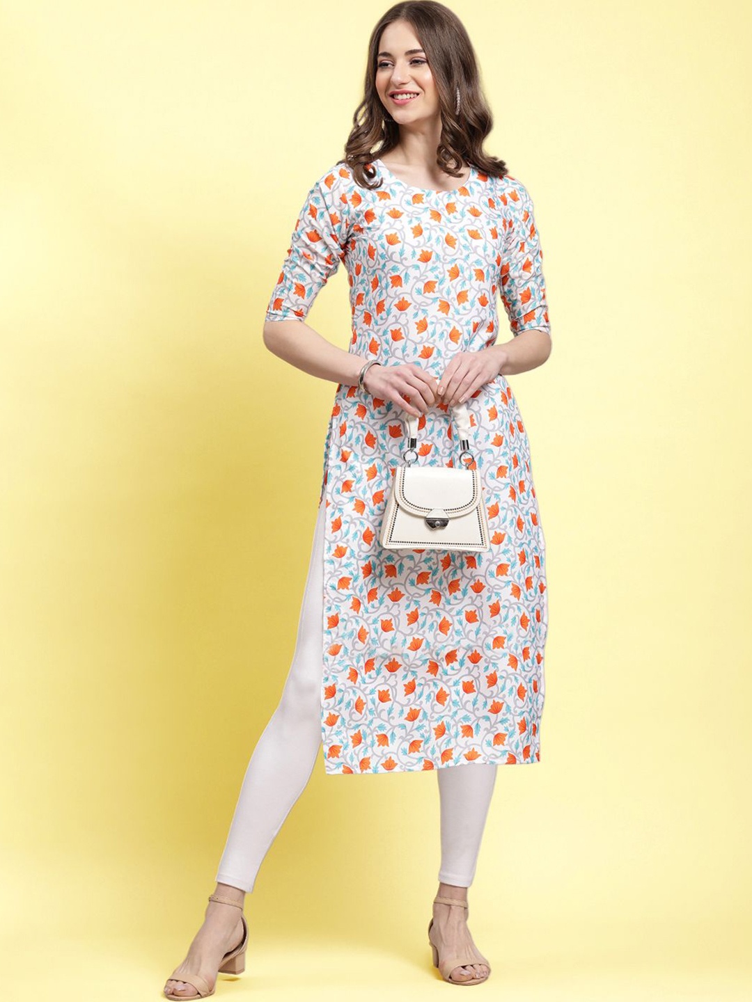 

Moda Rapido Women Ethnic Motifs Printed Straight Kurta, White