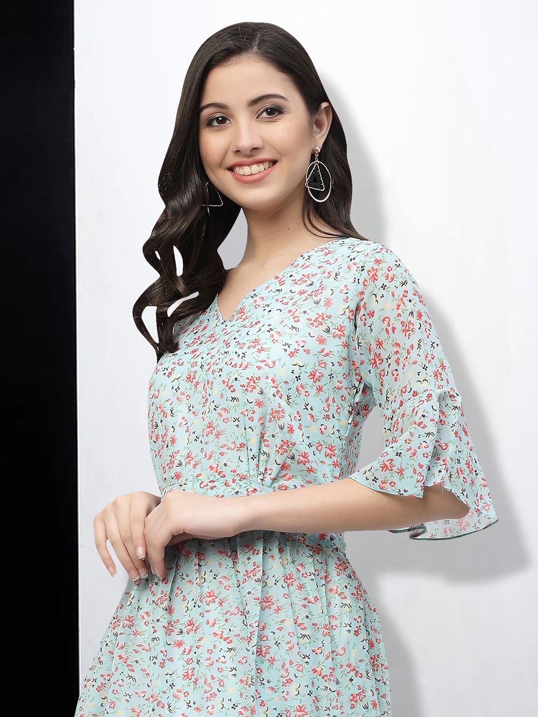 

MISS AYSE Floral Print Applique Fit & Flare Dress, Blue