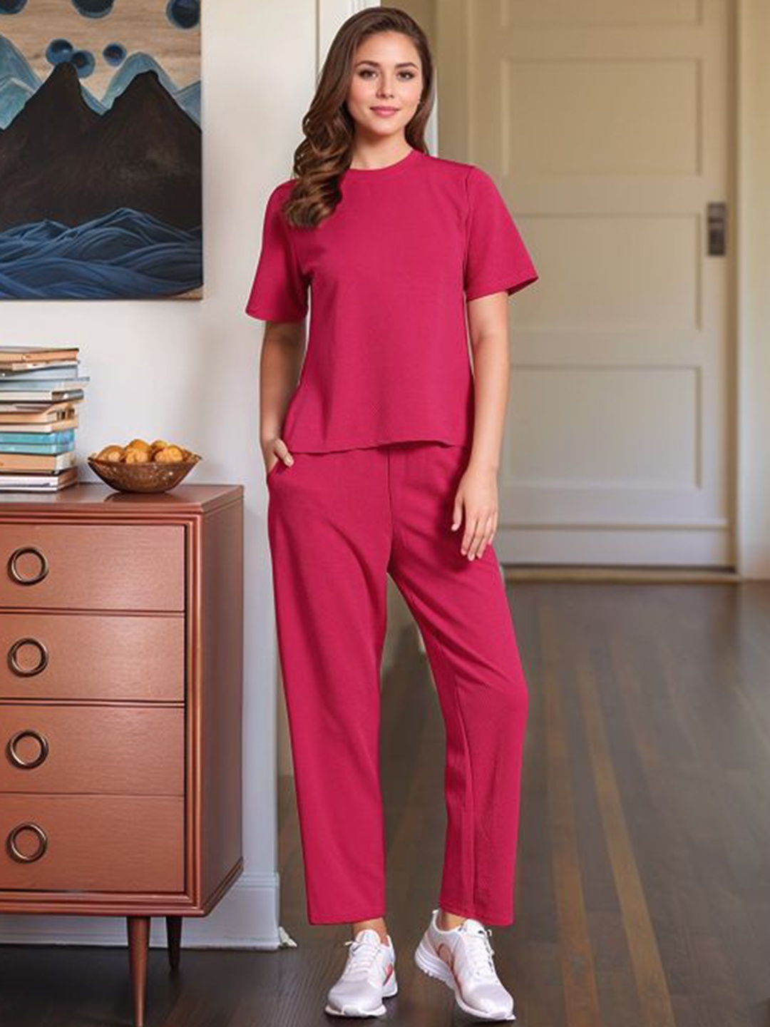 

DressBerry Round Neck T-Shirt & Trouser Co-Ords Set, Pink