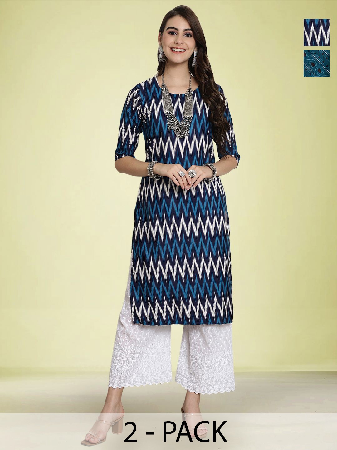

Moda Rapido Women Pack Of 2 Printed Straight Kurta, Blue