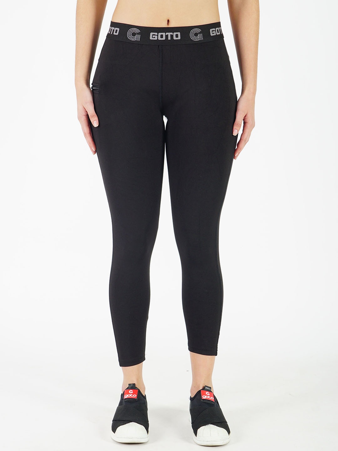 

GOTO Women High-Rise Dry-Fit Ankle-Length Tights, Black