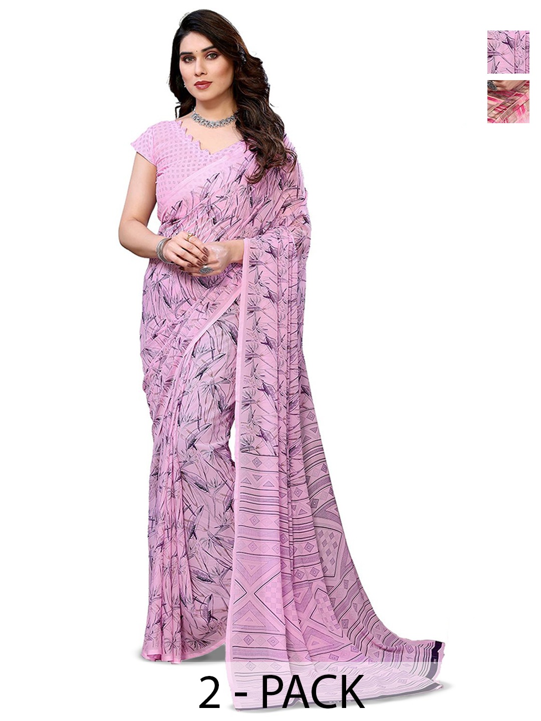 

Moda Rapido Floral Poly Georgette Saree, Pink
