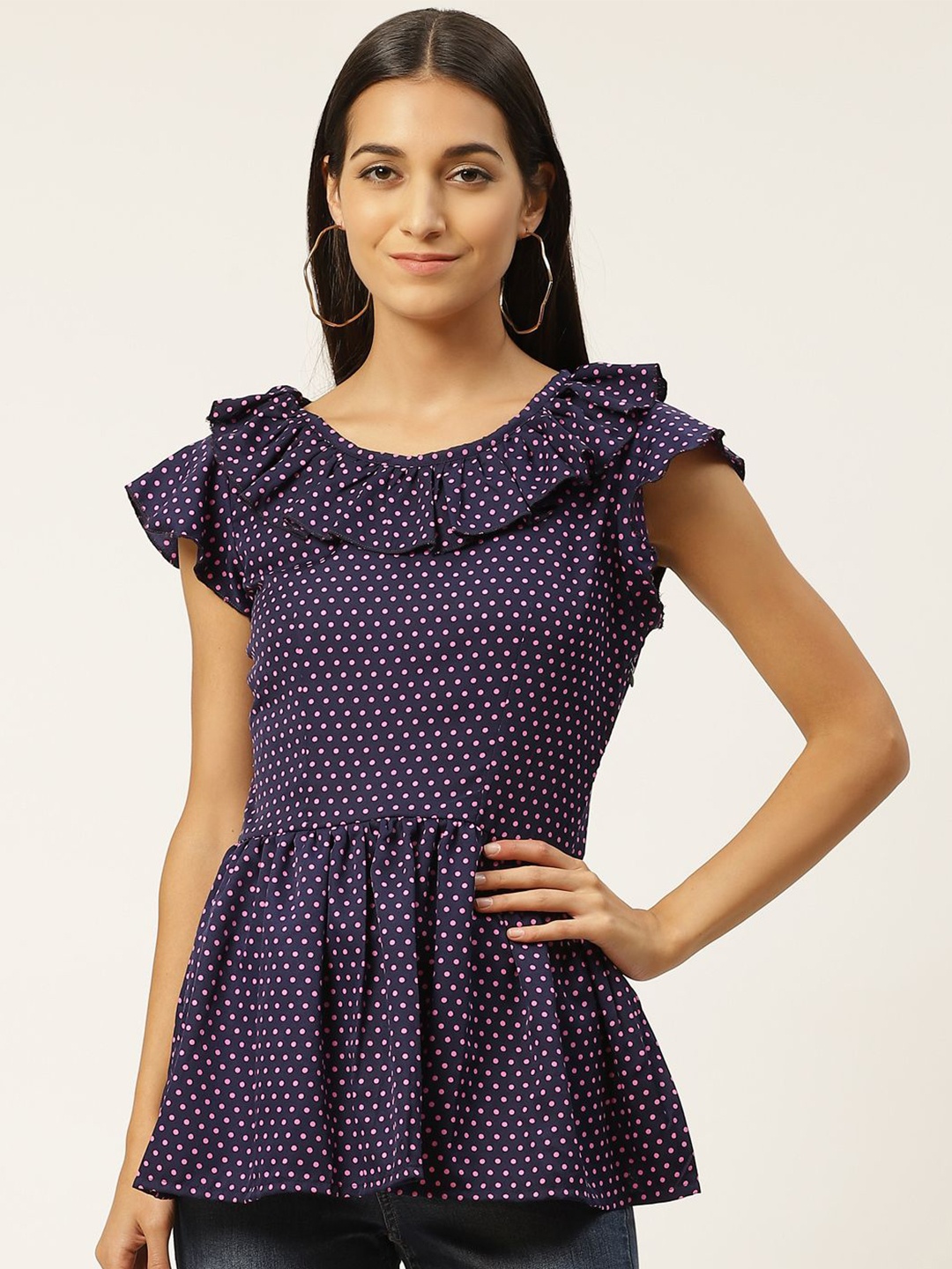 

VYMO Embellished Print Top, Navy blue