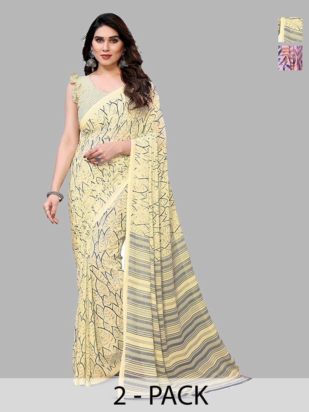 

Moda Rapido Floral Poly Georgette Saree, Cream
