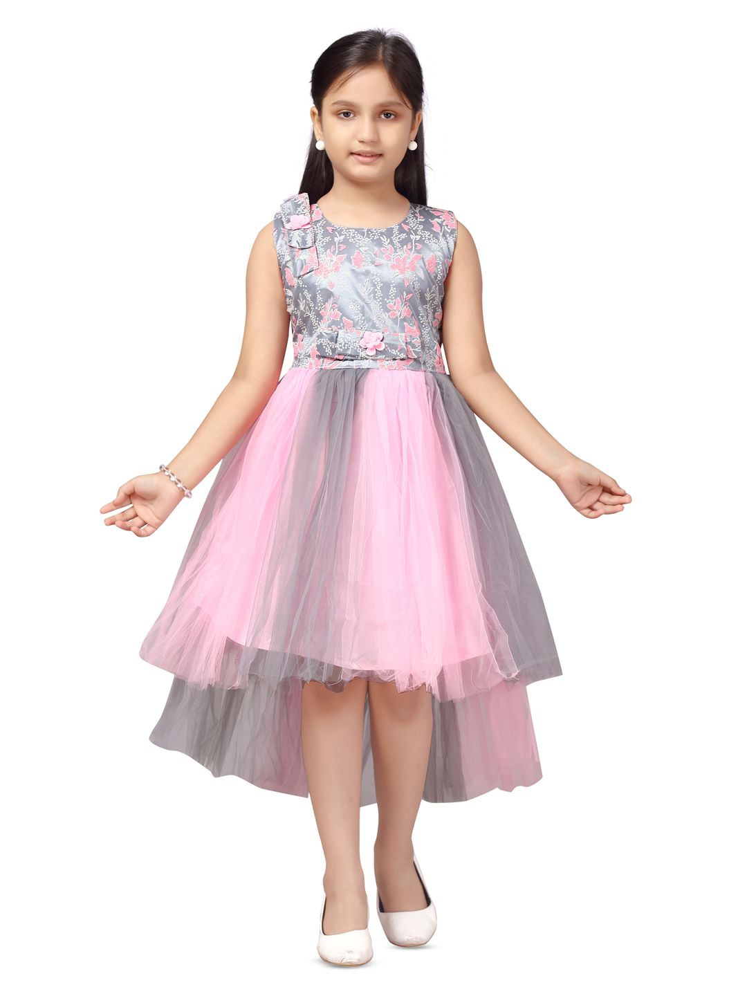 

BAESD Girls Embellished High-Low Net Fit & Flare Dress, Pink