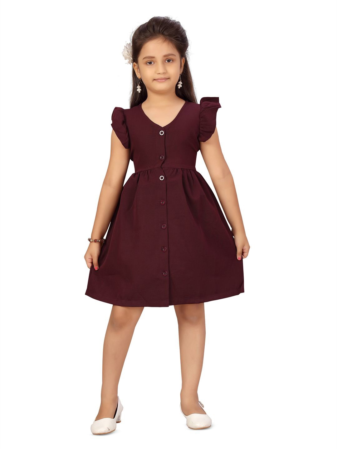 

BAESD Girls V-Neck Flutter Sleeve A-Line Dress, Maroon