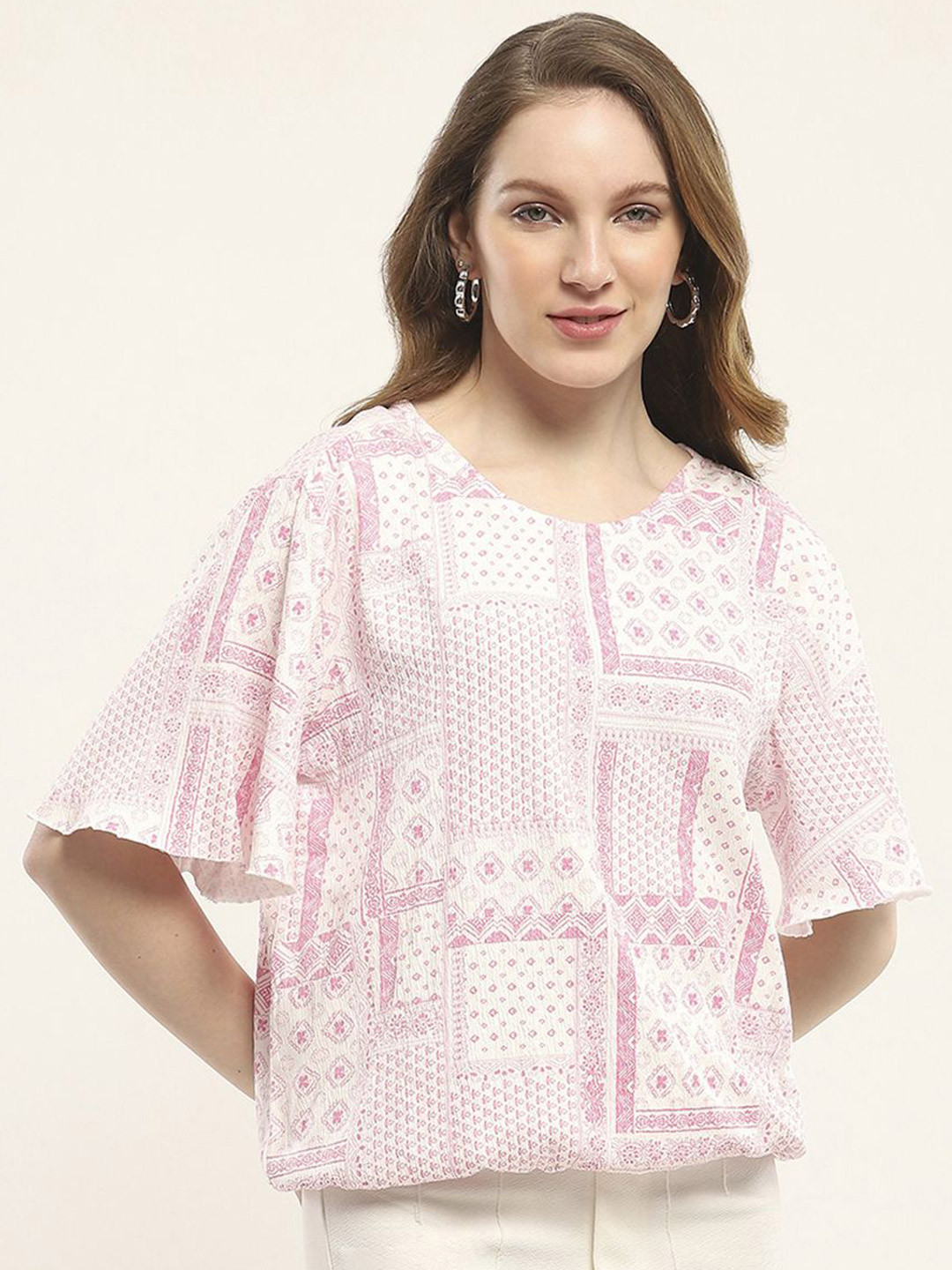 

Monte Carlo Women Ethnic Motifs Printed Top, Pink
