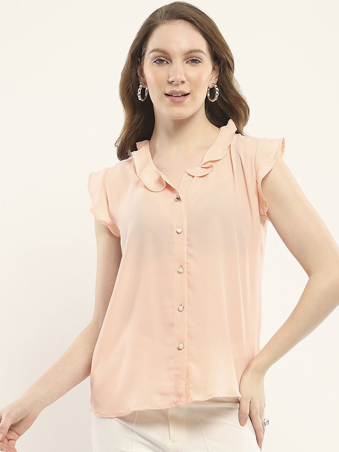 

Monte Carlo Women Flutter Sleeve Shirt Style Top, Peach