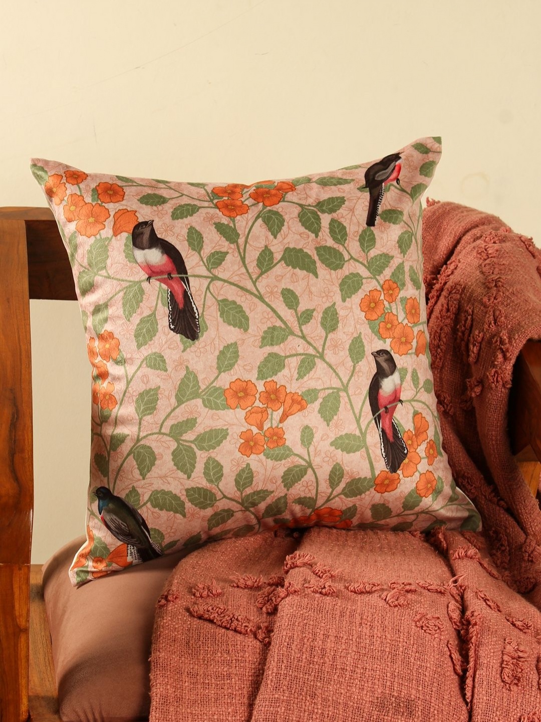 

Abolee Homes Brown & Green Floral Velvet Square Cushion Covers