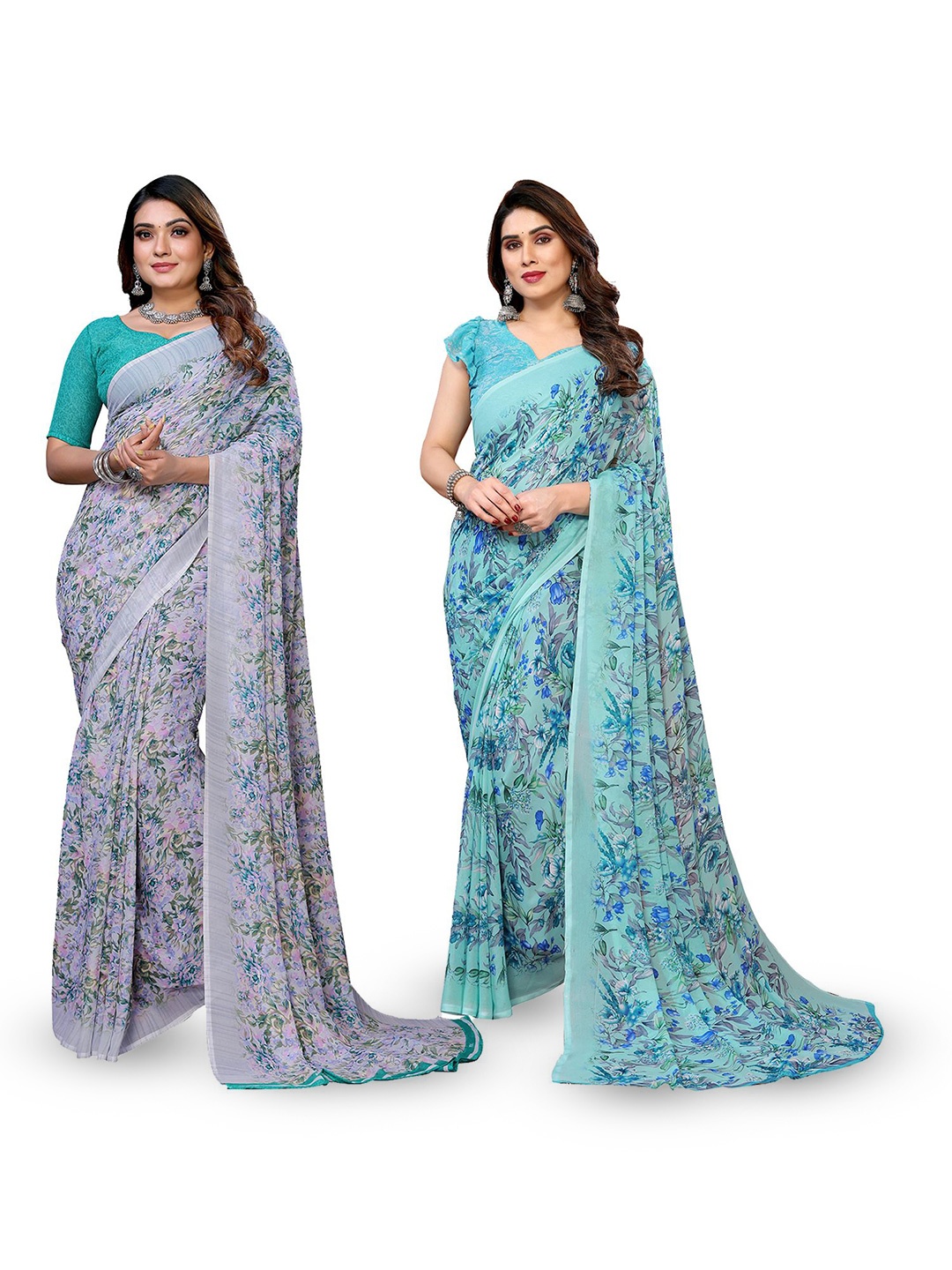 

Moda Rapido Floral Poly Georgette Saree, Green