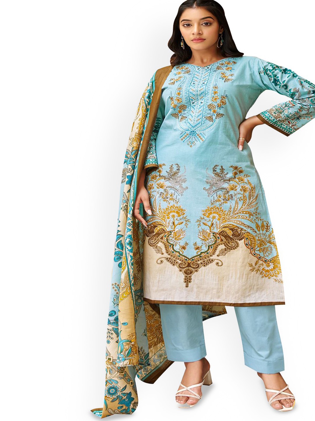 

DRAVINAM Trends Embroidered Pure Cotton Unstitched Dress Material, Green