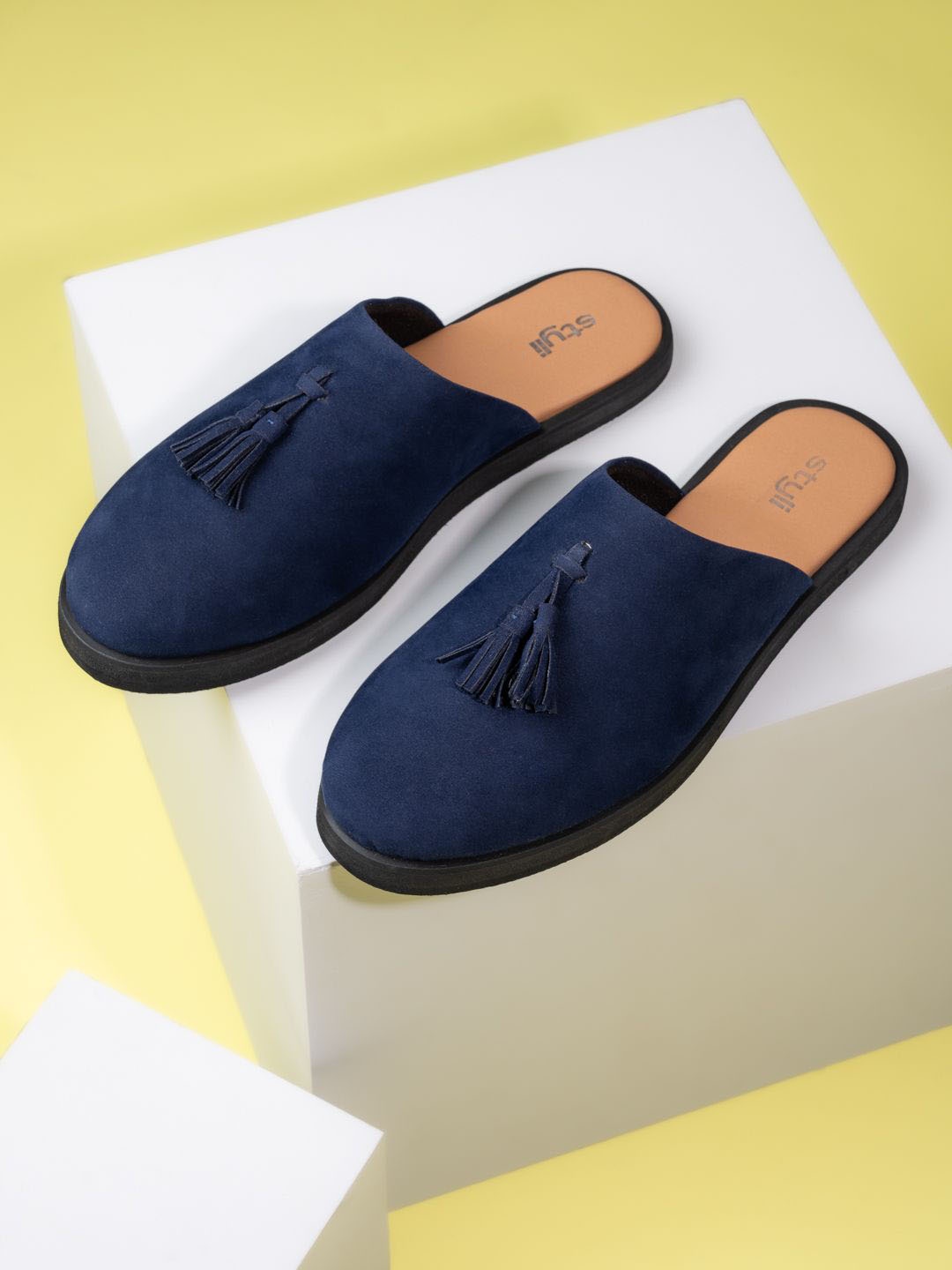 

Styli Men Faux Suede Clogs with Tassel Detail, Navy blue