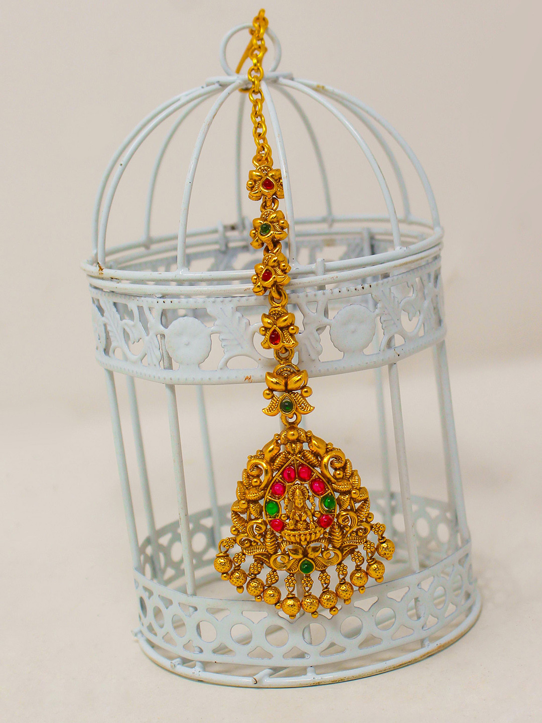 

NAGNESHI ART Gold-Plated Artificial Stones Studded & Beaded Lakshmi Design Maang Tikka