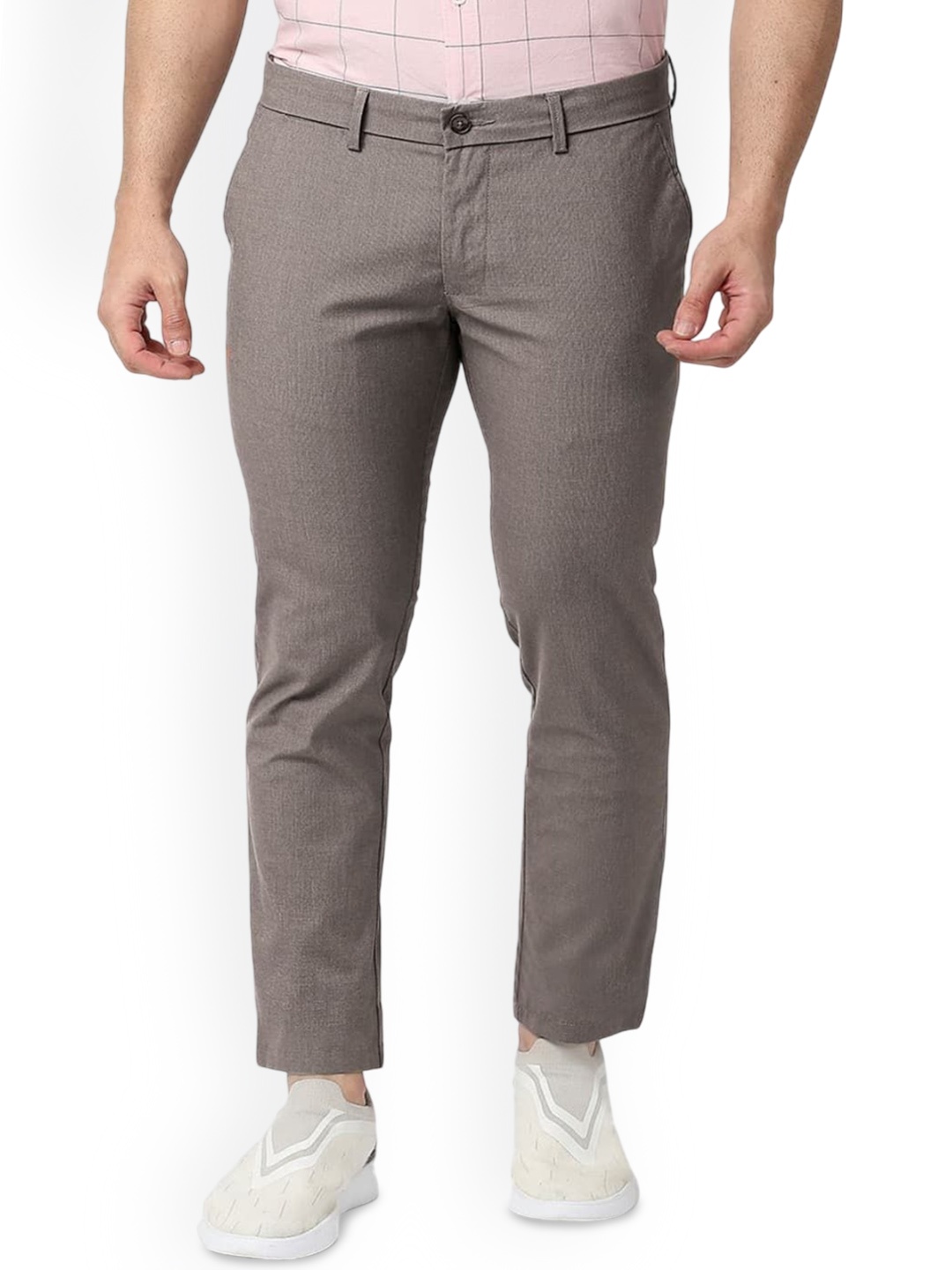 

Basics Men Pure Cotton Tapered Fit Low-Rise Regular Trousers, Brown