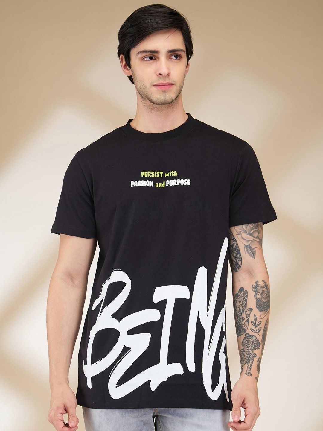 

Being Human Men Typography Printed Round Neck Cotton T-shirt, Black