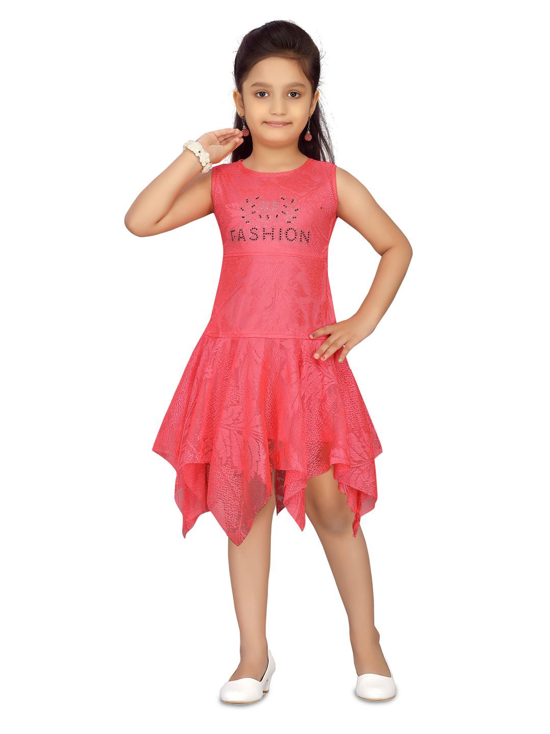 

Sangria Girls Floral Net Fit & Flare Dress, Red