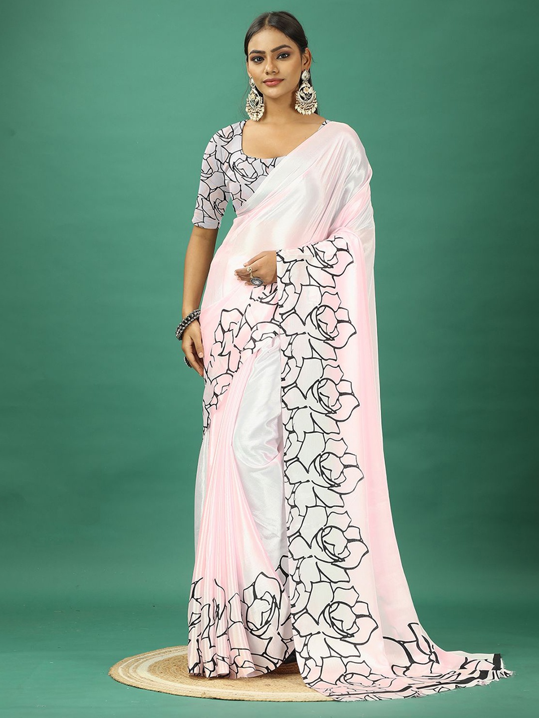 

VIRENDRA TEXTILES Floral Printed Saree, Pink