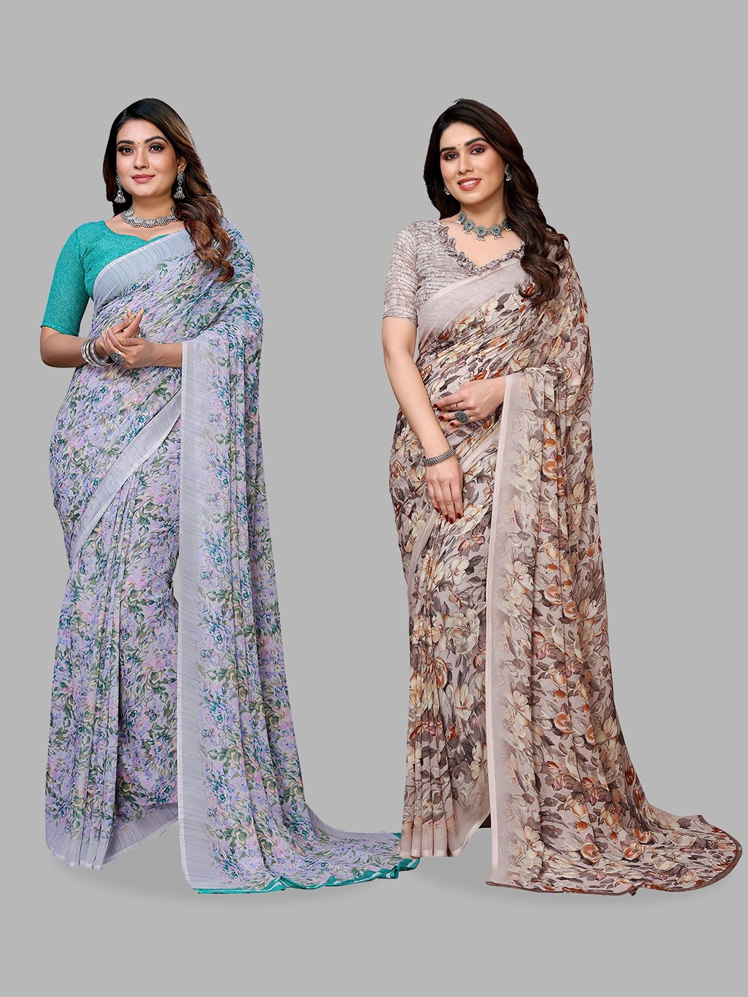 

Moda Rapido Floral Poly Georgette Saree, Brown