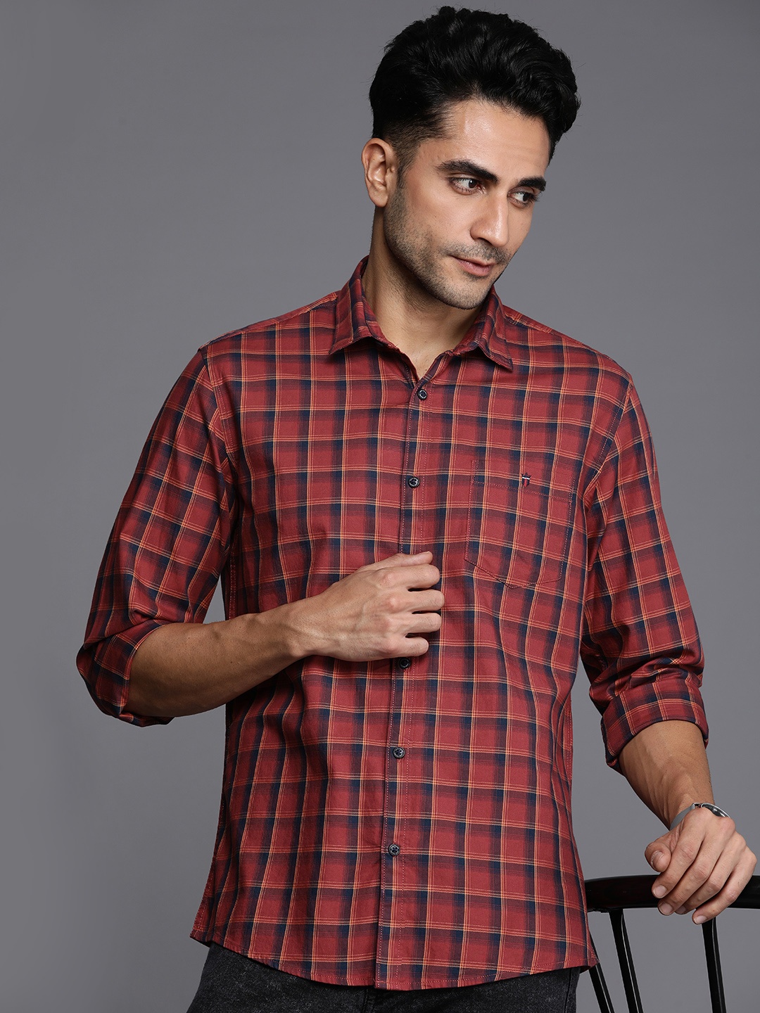 

Louis Philippe Jeans Slim Fit Checked Pure Cotton Casual Shirt, Red