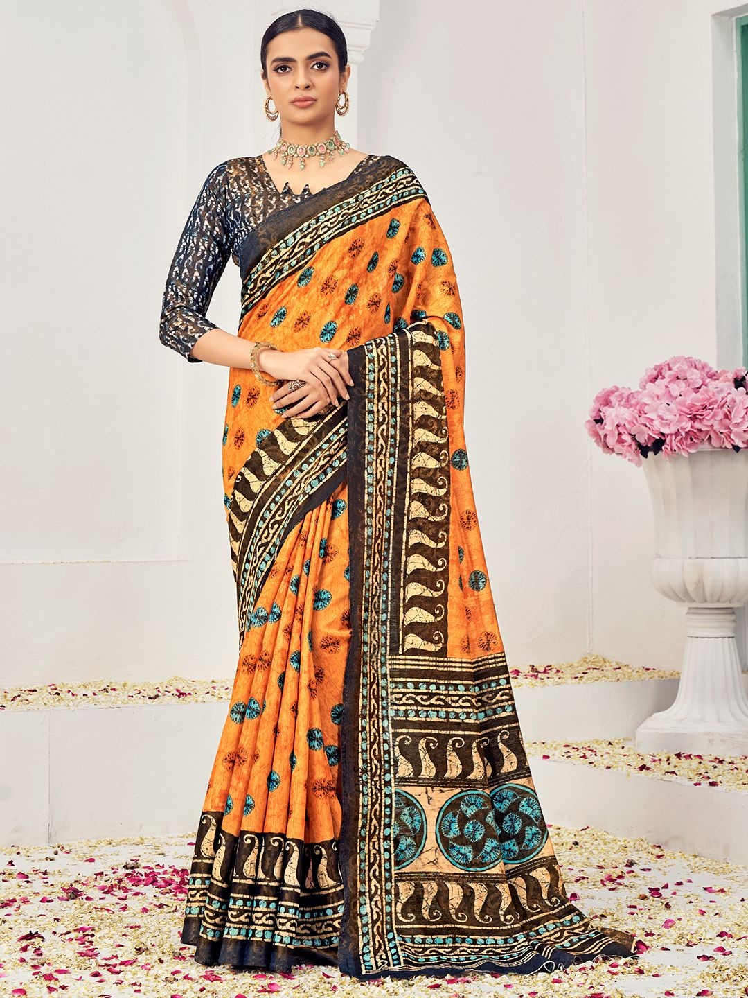 

Krimmple Ethnic Motifs Pure Silk Saree, Orange