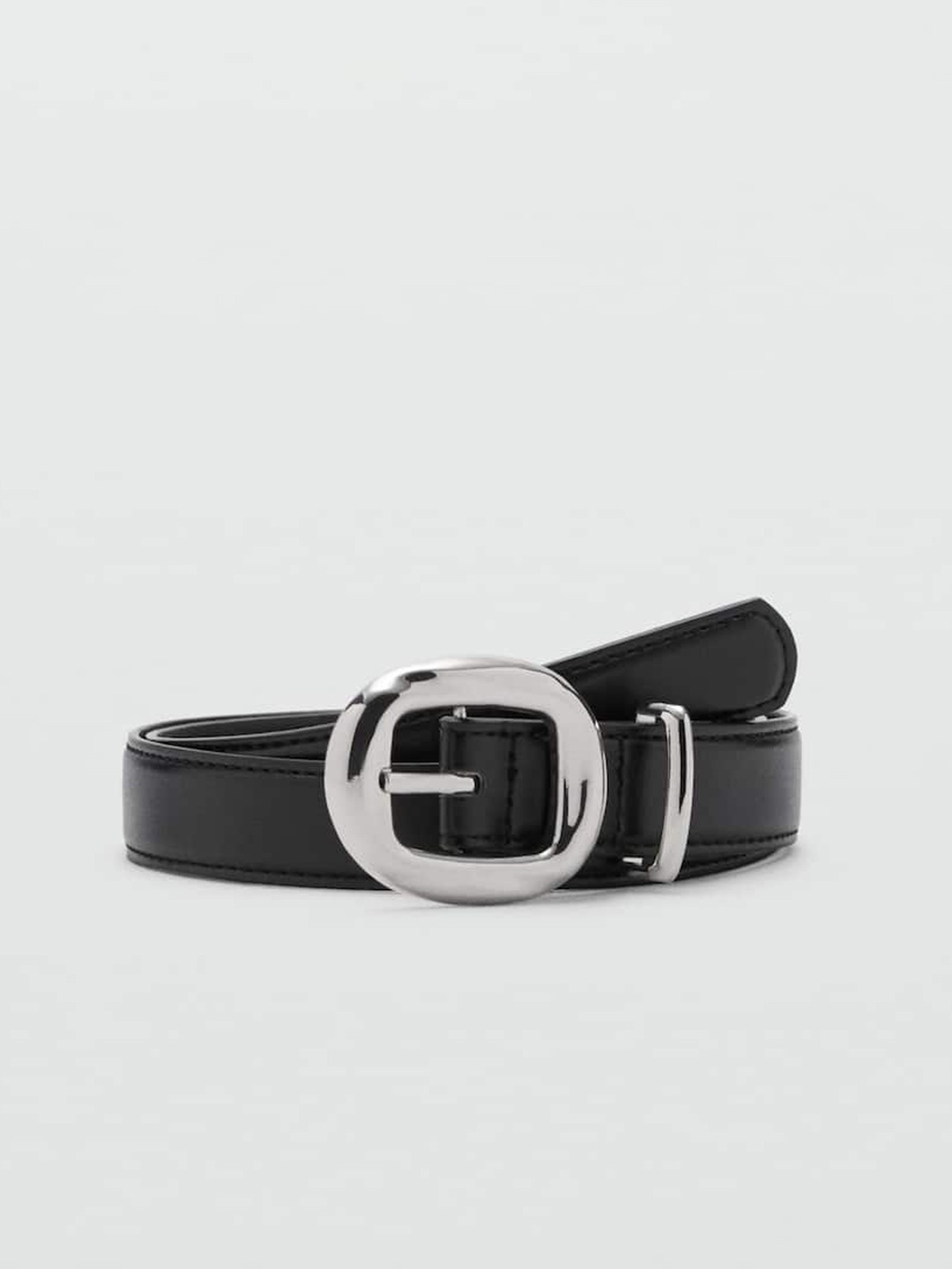 

MANGO Women Faux leather Rounded Buckle Belt, Black